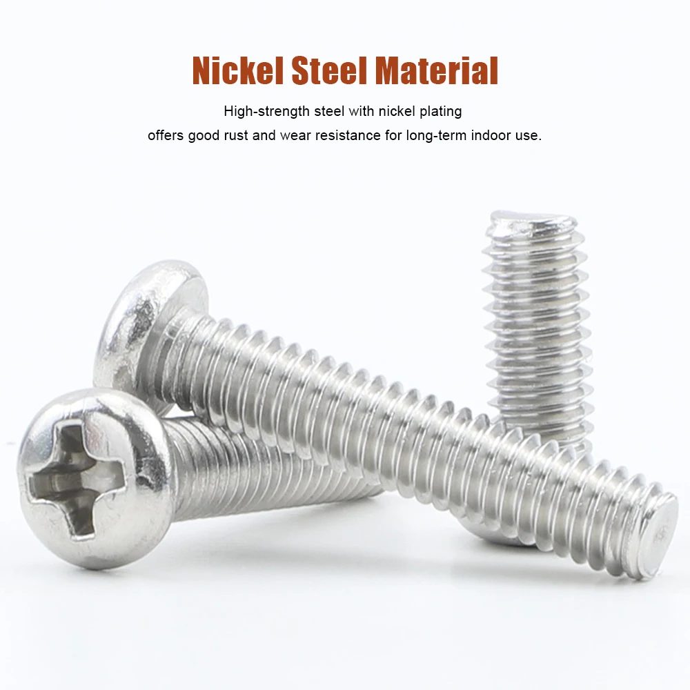 M1.2 M1.4 M1.6 M1.7 M2 M2.5 M3 M3.5 M4 M5 M6 Cross Recessed Round Head Machine Screw Nickel Plated Phillips Screw for Computer