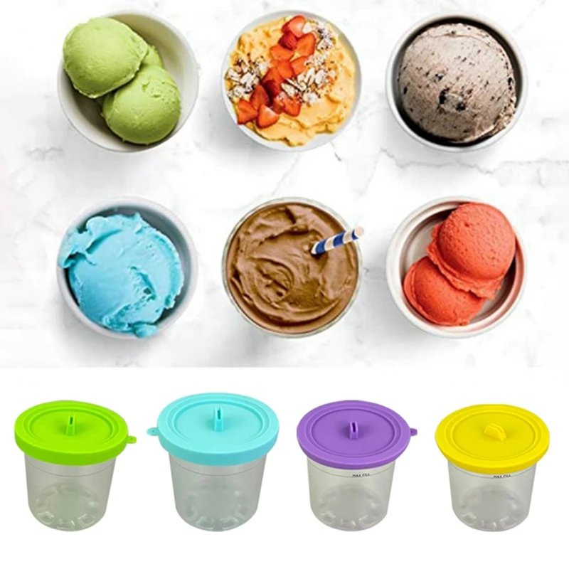 4PCS Ice Cream Pints With Lids For Ninja NC299AMZ & NC300S Series XSKPLID2CD Creami Ice Cream Makers Dishwasher Safe Spare Parts