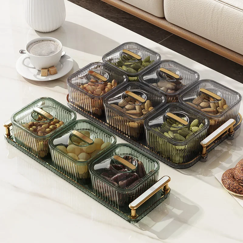 Fruit Tray Living Room Household  Transparent Square Dessert Jar Table Snack Placement Tray Candy Tray Nut Fruit Storage Box