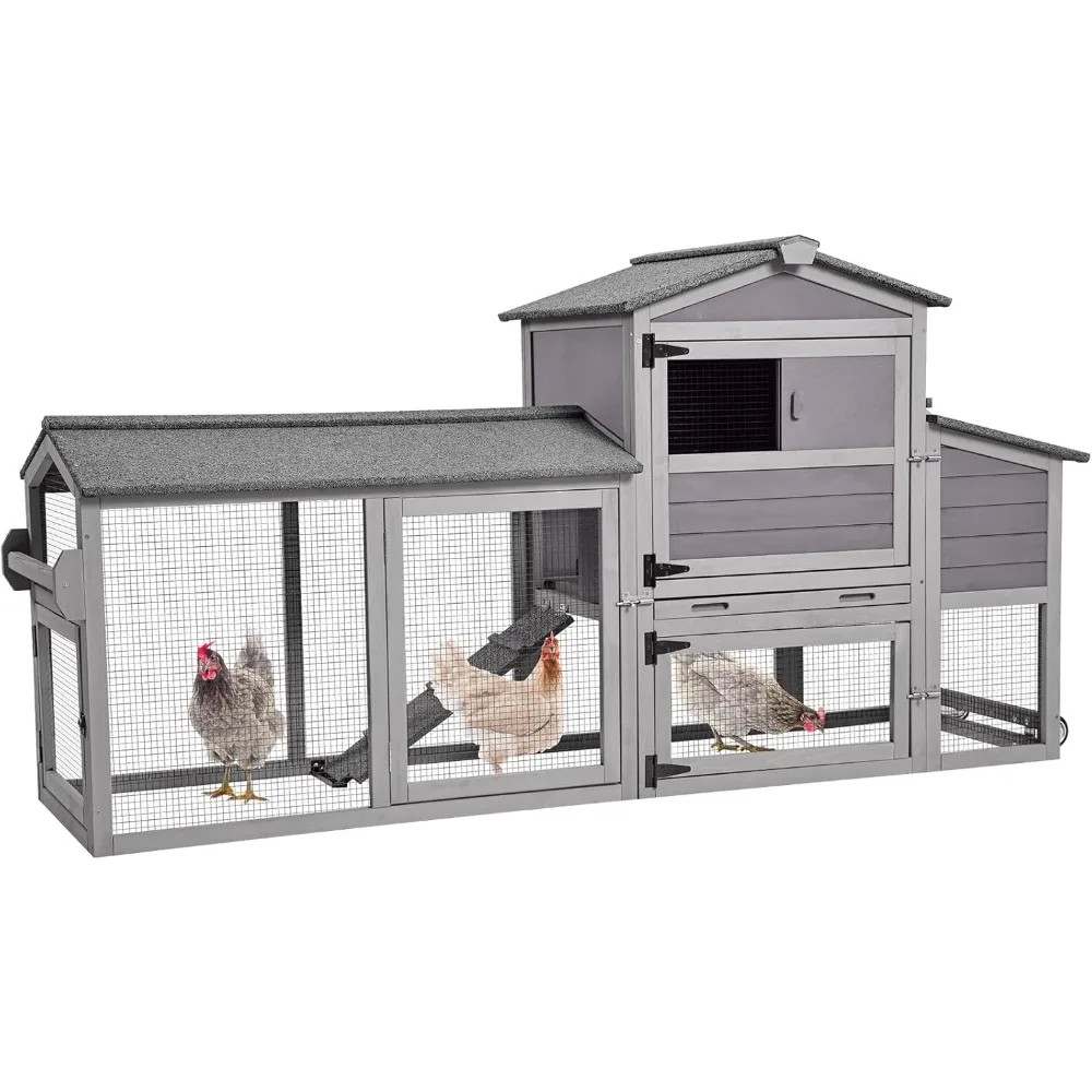 

Chicken Coop, Mobile Chicken House with Wheels, Outdoor Hen House Poultry Cage with Nesting Box, Leakproof Pull Out Tray and UV-