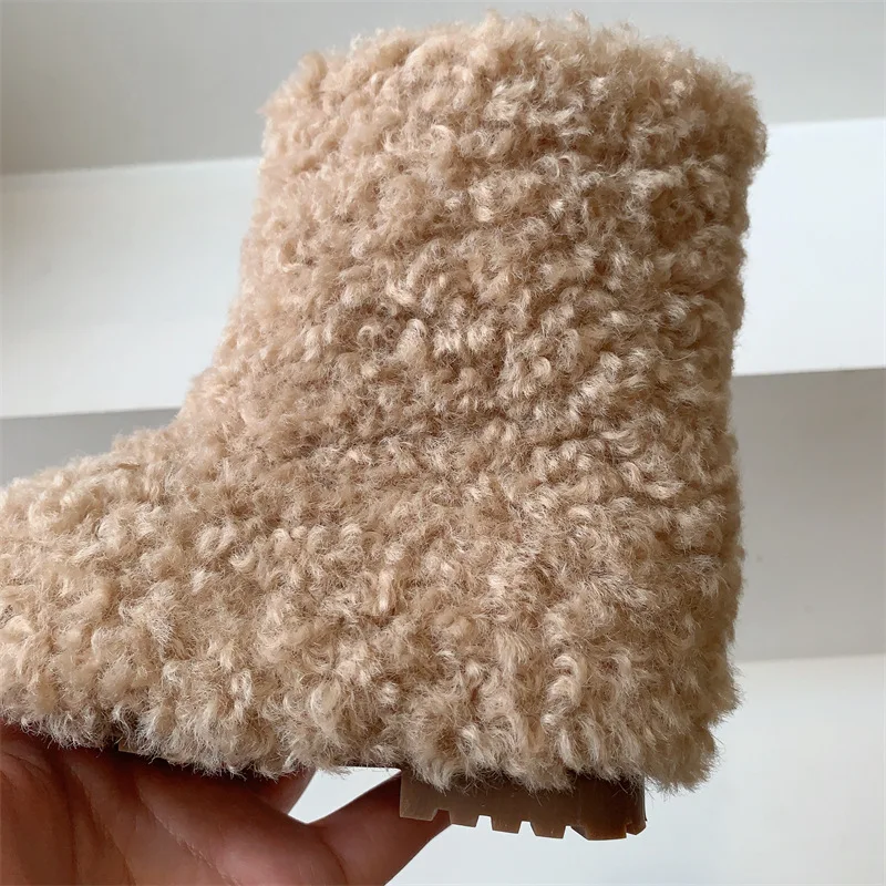 Korean Girls Snow Boots 2024 Winter New Children Cotton Shoes Warm Middle Boots Plush Baby Fur Shoes for Girls