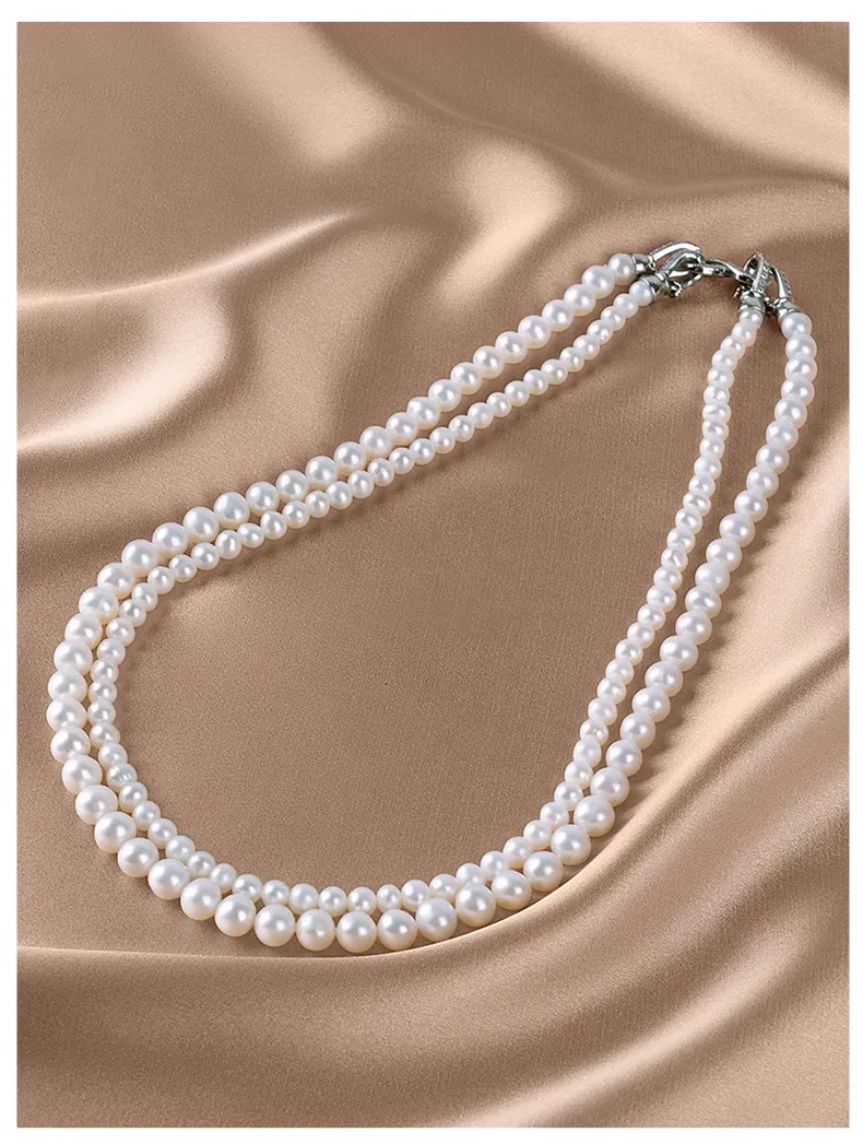 Lingzhi Wu Natural Fresh Water Pearls Necklace Double Layer Pearly Light Sweater Necklaces New Arrival