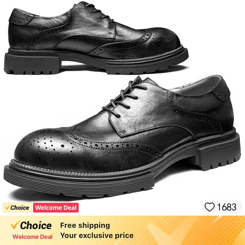 Retro Soft Leather Mens Brogues Business Shoes Luxury New Handmade Comfortable Genuine Leather Man Wedding Formal Shoes