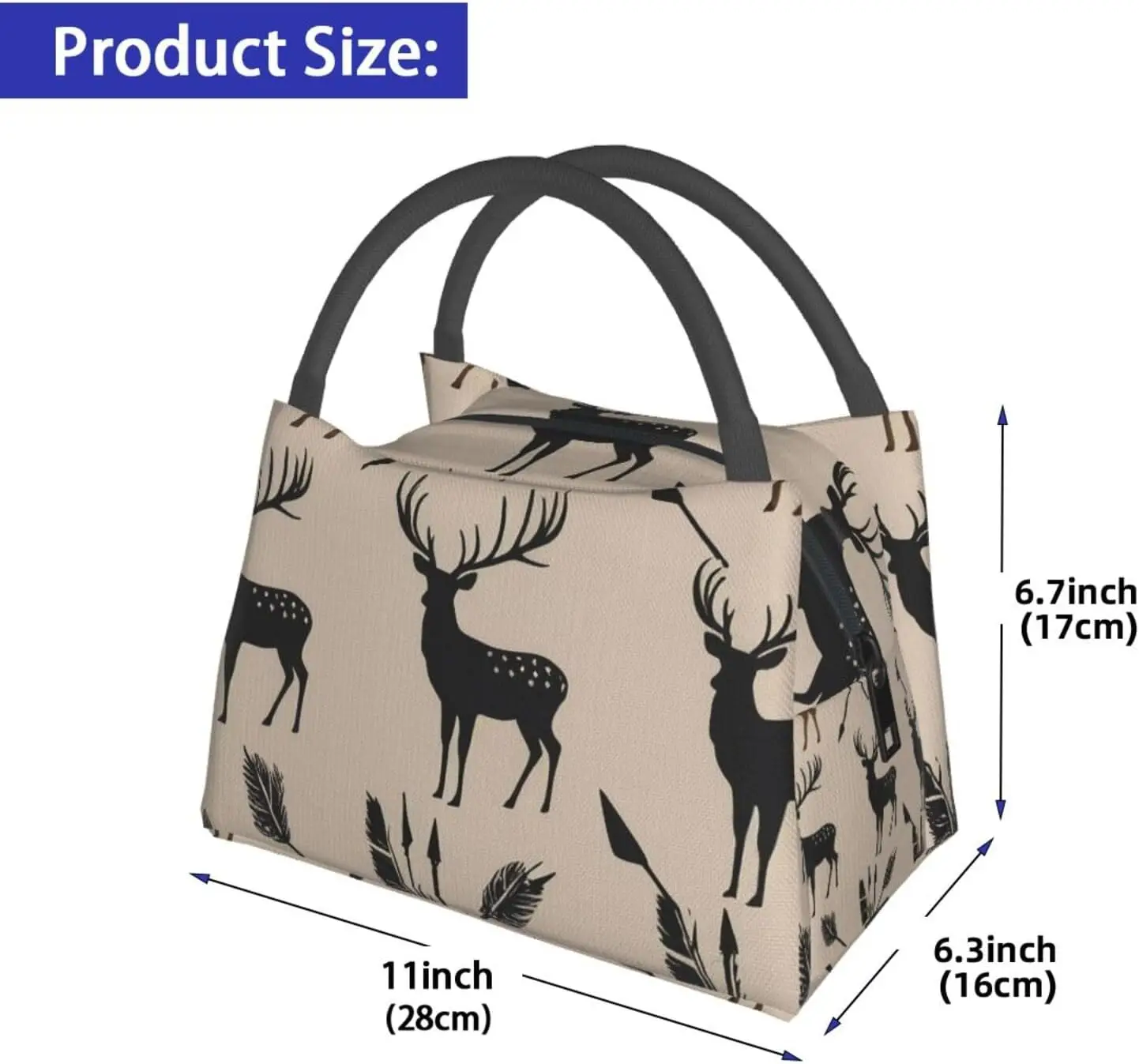 Cute Hunting Arrows Triangles Deer Printed Lunch Bag,Womens and Men Insulated Lunch Bags for Work Reusable Fit