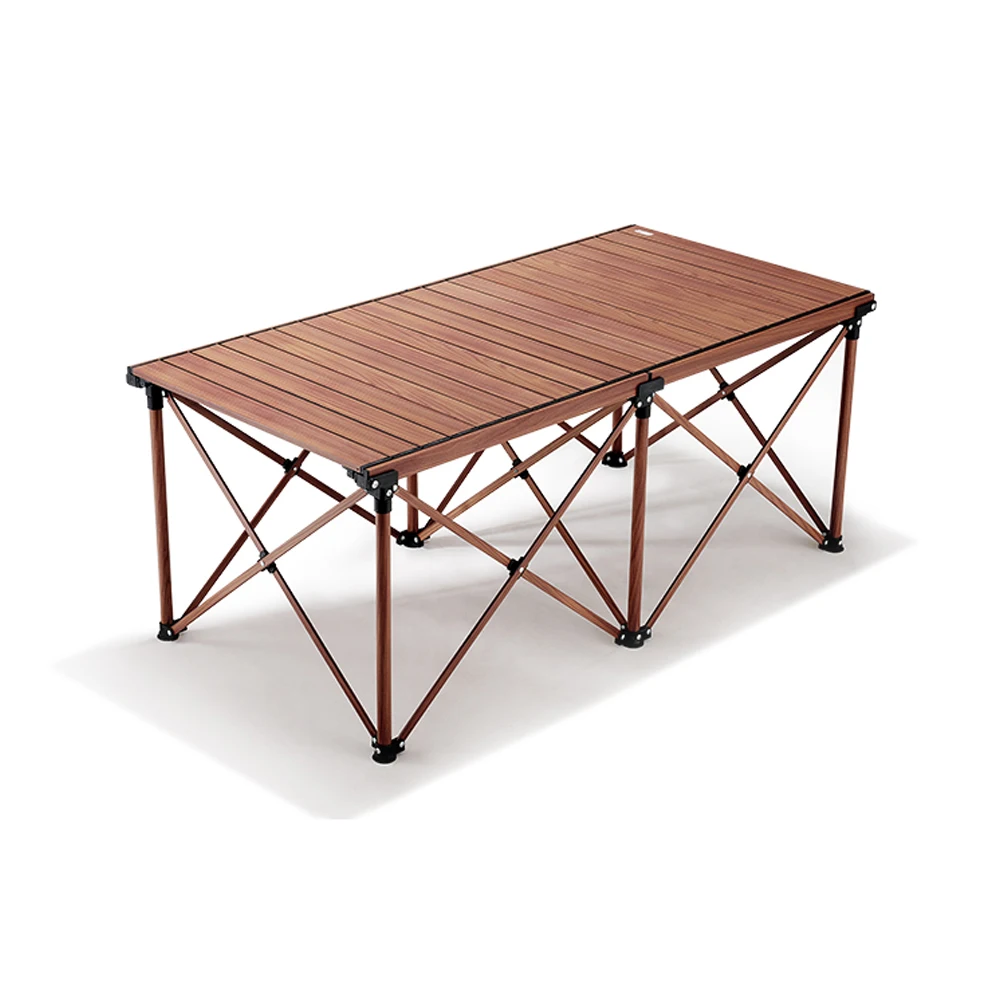 Folding Camping Wood Table Outdoor Egg Roll Aluminium Alloy Table With Storage Bag Multi Functional For Travel Beach Garden