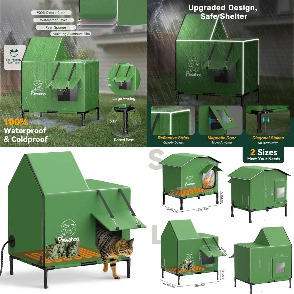 

Всепогодное укрытие для кошек на открытом воздухе с изолированным основанием и водонепроницаемым тентом для ферлов-кошек, в комплекте с обогревателем