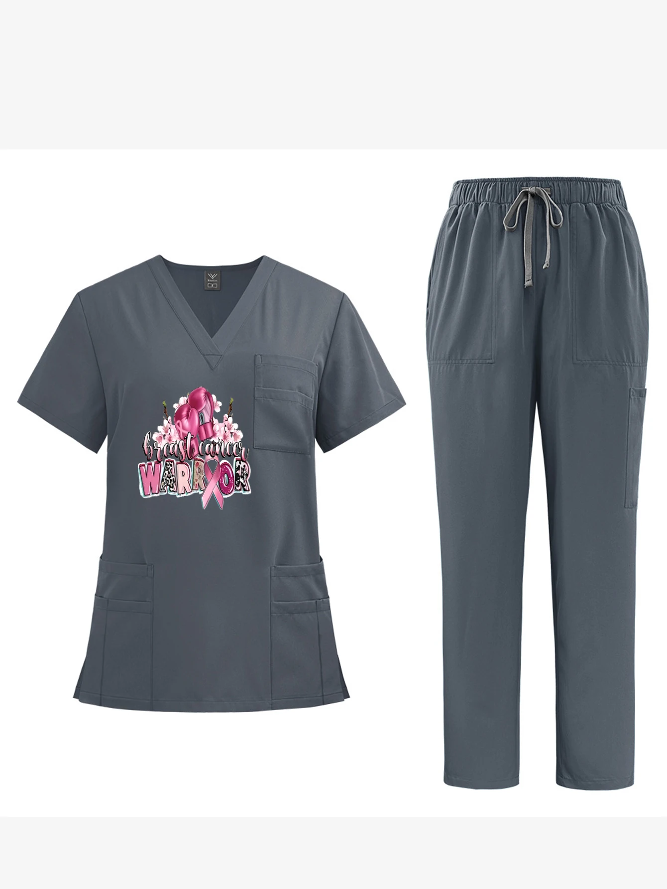 Custom Print V-Neck Short-Sleeve Medical Set Unisex Nurse Overalls  Wear-Resistant Disinfection-Resistant Work Uniform