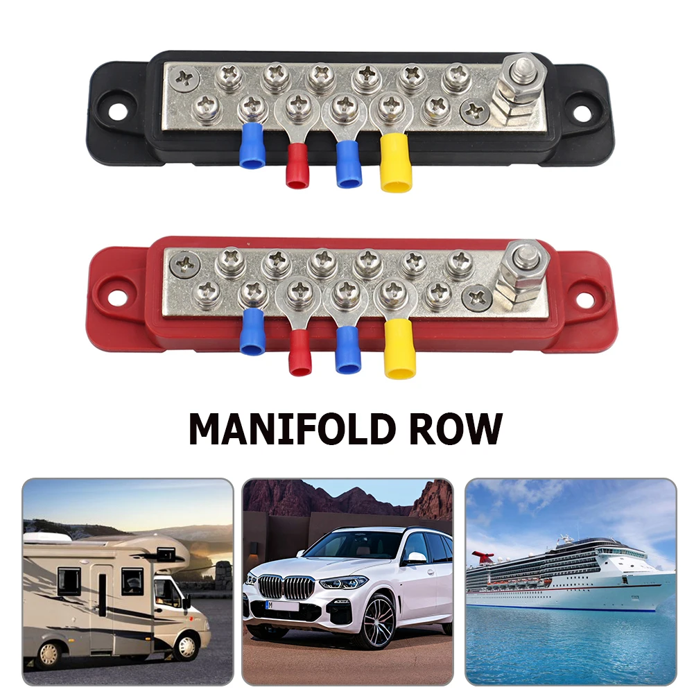 2Pcs Electrical Terminal Block with Cover 48V 180A Battery Power Distribution Block 12 Way Positive Negative Bus Bar 12 Terminal