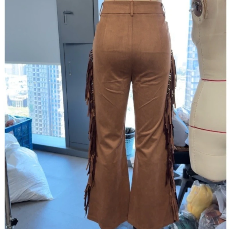 المرأة الرجعية الغربية مهدب جلد الأيل المخملية متوهج السراويل بناطيل كاجوال شخصية عبر الحدود أوروبا وأمريكا شعبية