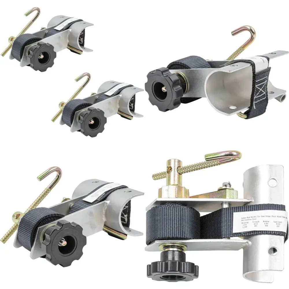 Mytee 2er-Pack 1,5 x 7 Zoll Leitergestell mit Ratschen-Spanngurte, runde Rohrhalterung, Edelstahl 304