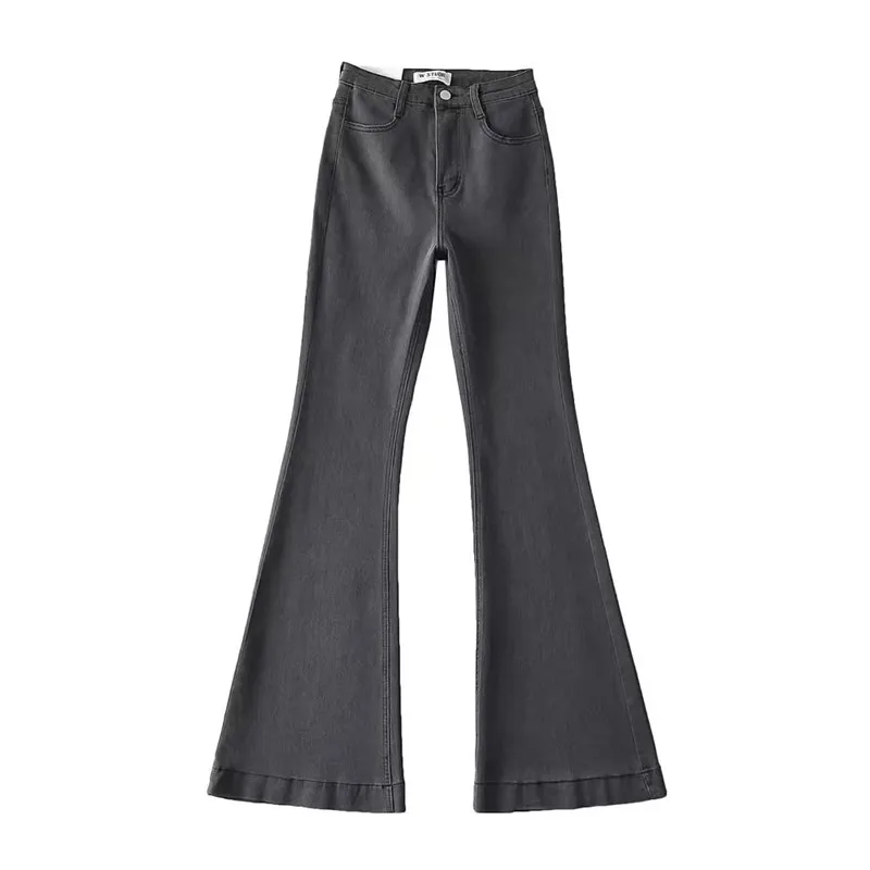 Deep Blue High Waist Bell Bottom Denim Jeans Women's Autumn New Style Commute Slim Fit Long Pants Cotton Stretch Fabric