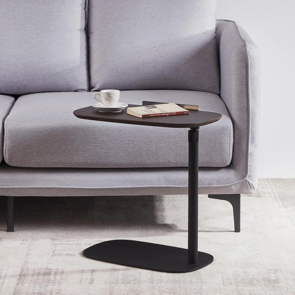 Amarian C-Shaped Side Table, Wood Sofa Table with Adjustable Height and Rotatable Table Top