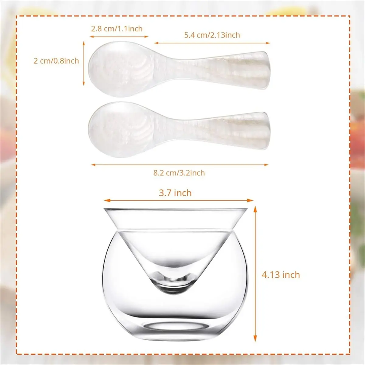 2026 New Tool Glass Caviar Chiller Server Set Plus 6 Pcs 3.2 Inch Mother of Pearl Round Handle Spoons Caviar Serving Set