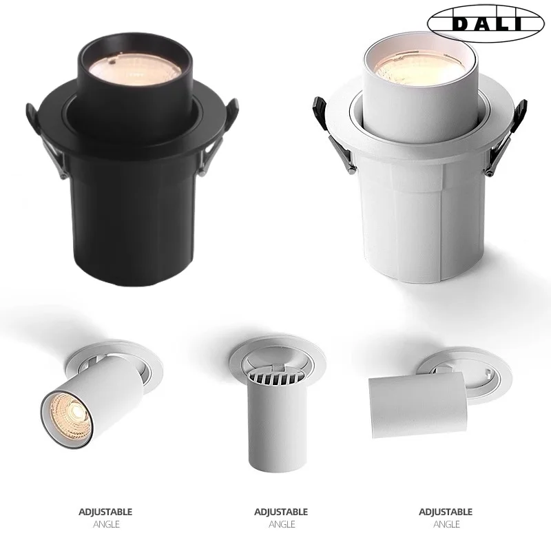 LED Telescopic Adjustable Spotlights DALI Dimming 12W 20W DT6/DT8 Recessed 360° Rotation AC220V For Store Supermarket Lighting