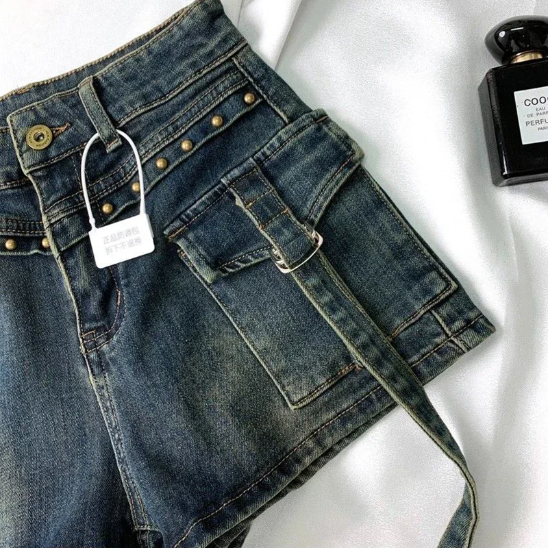 Y2K 2000S Cargo Denim Shorts Women Streetwear Vintage High Waist Shorts Jeans Summer Harajuku Korean Sexy Hot Short Pants New