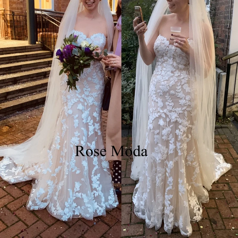 Rosa moda alças finas rendas sereia vestidos de casamento marfim e champanhe destino vestido de noiva foto real personalizado fazer