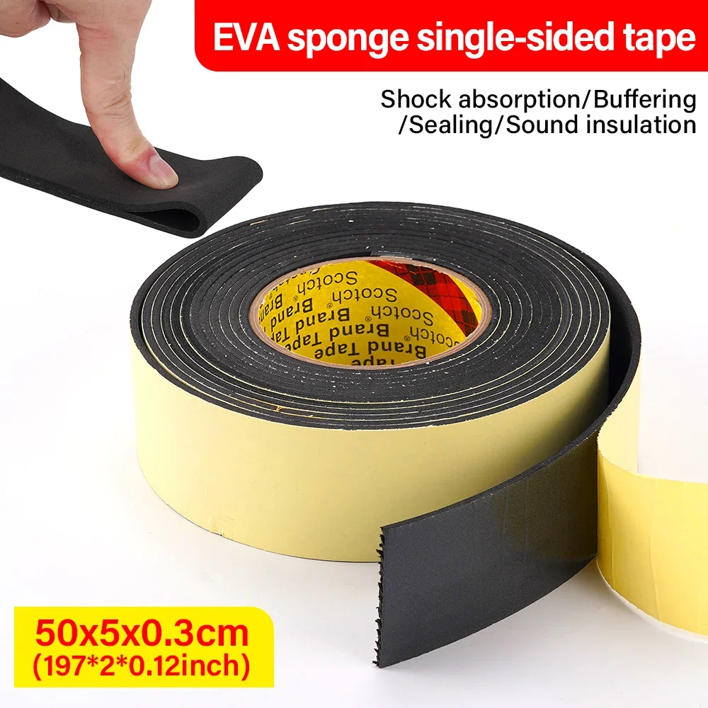 1 Roll 5mX50mmX3mm Eva Black Foam Sponge Rubber Strip Tape Door Window Soundproof Anti-Collision Car Interior Sound Insulation