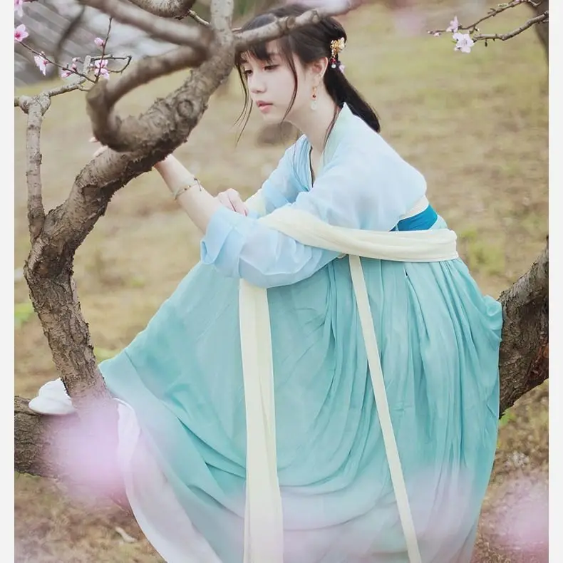 

‌ Элегантный комплект Hanfu - женский топ с высокой талией и широкими рукавами, традиционный китайский костюм феи, повседневная одежда, древний наряд
