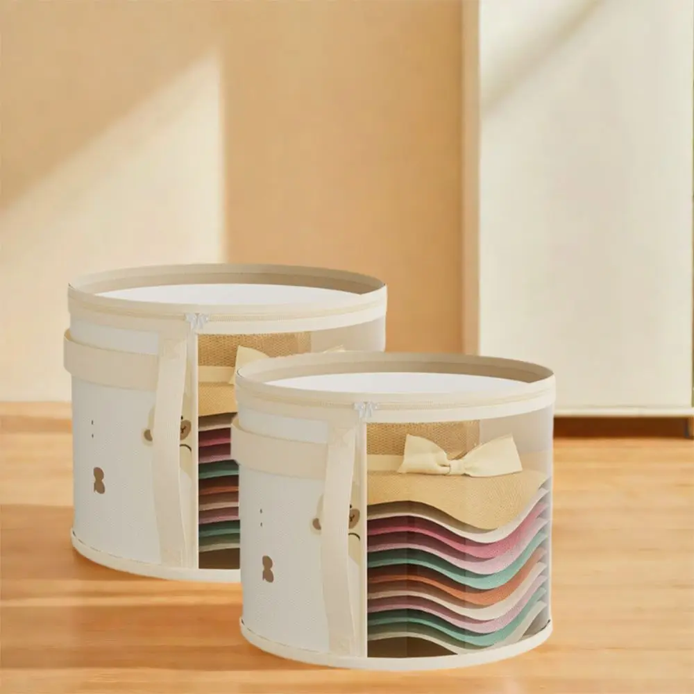 

Non-Woven Fabric Bear Hat Storage Bucket Clear Window Large Capacity Clothing Hat Toy Storage Bag Round Moisture-Proof