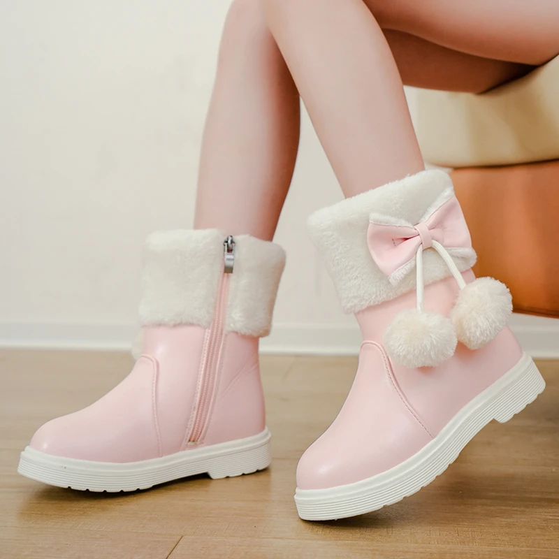 *2026 Fashion Hot-selling Elegant Comfortable Beautiful Girls Boots Winter New Round Toe Bow Thick-soled Casual Princess Boots