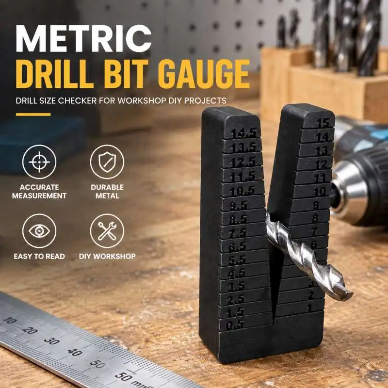 Metric Drill Bit Gauge Size Measuring Ruler Drill Diameter Checker Marking Measuring Hand Tool