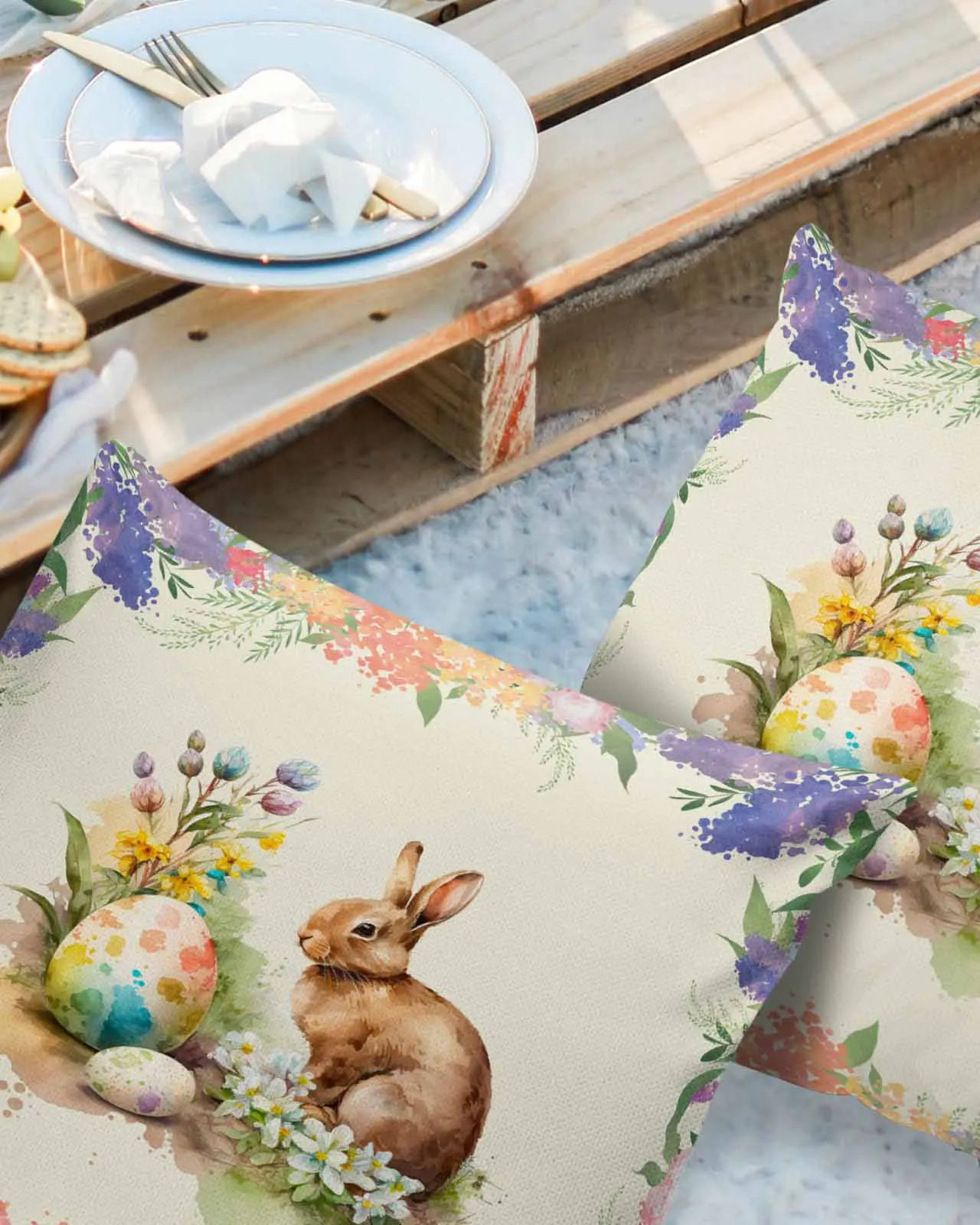 2/4PCS Watercolor Rabbit Easter Flower Easter Egg Waterproof Cushion Cover For Home Decoration 40/45/50/60/66cm Pillowcase