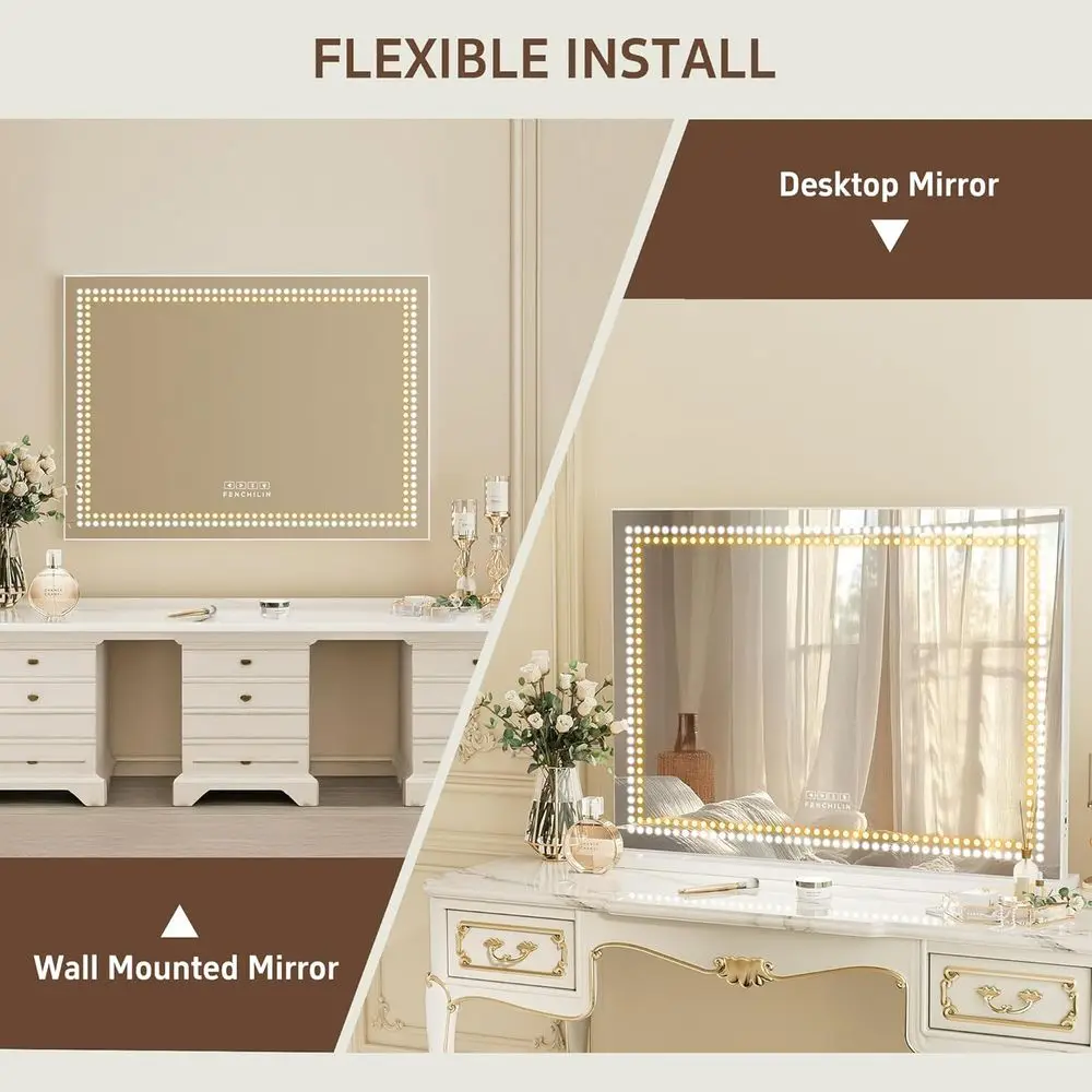 مرآة زينة بإضاءة LED 31.5 × 22.8 مع مكبر صوت بلوتوث ومنفذ شحن USB، 3 أوضاع ألوان #4