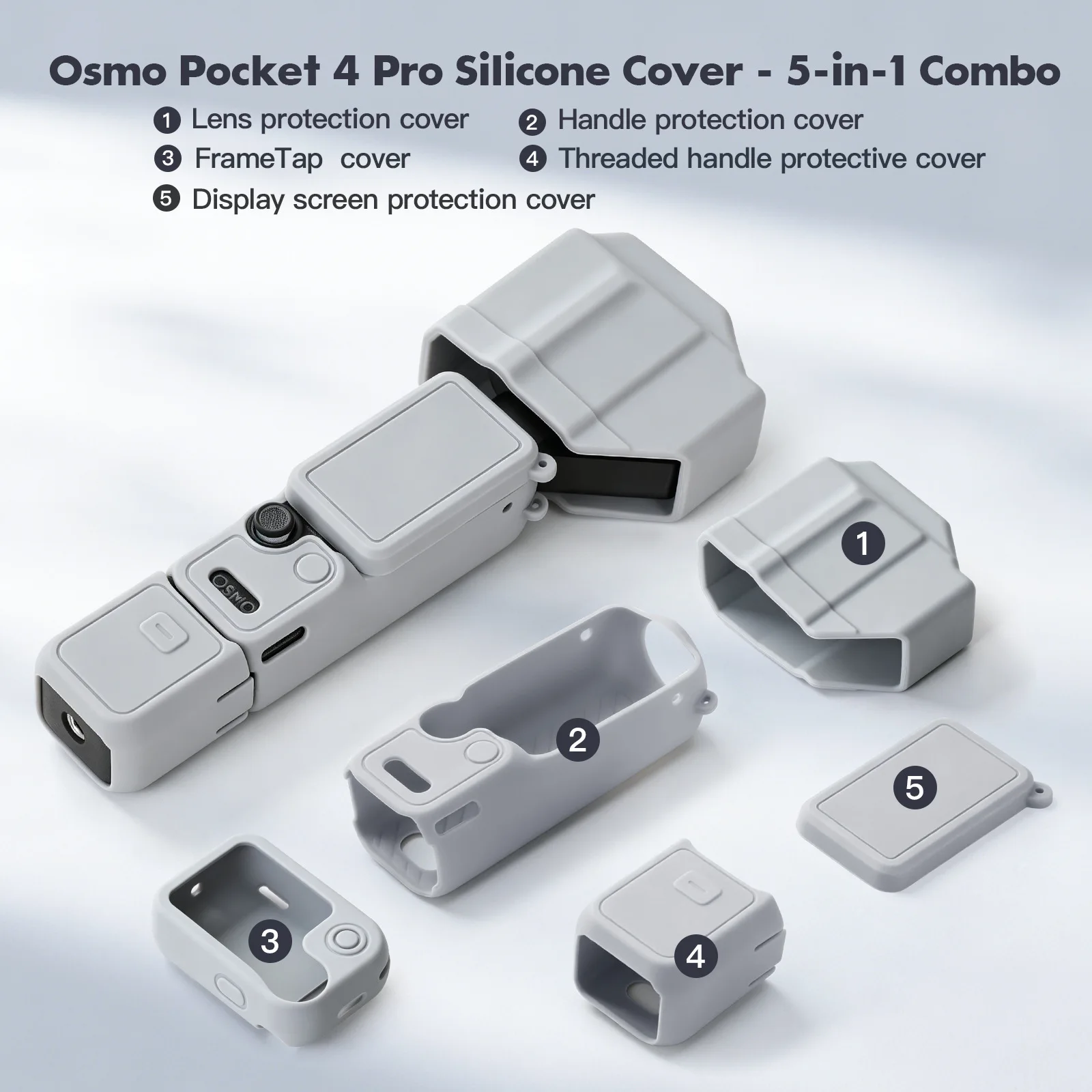 Zestaw silikonowych etui ochronnych do DJI Osmo Pocket 4P, osłona ochronna z hartowanym szkłem na ekran i obiektyw, odporna na zarysowania — zdjęcie produktu 5
