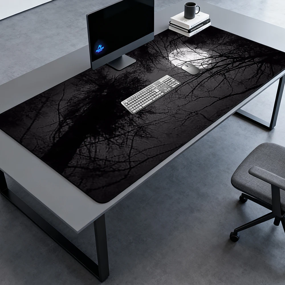 Gothic Mouse Pad Gaming Large Desk Mat Black 160x60 Forest Moon White Scene Mousepad 1800x600 Accessories Full Desk