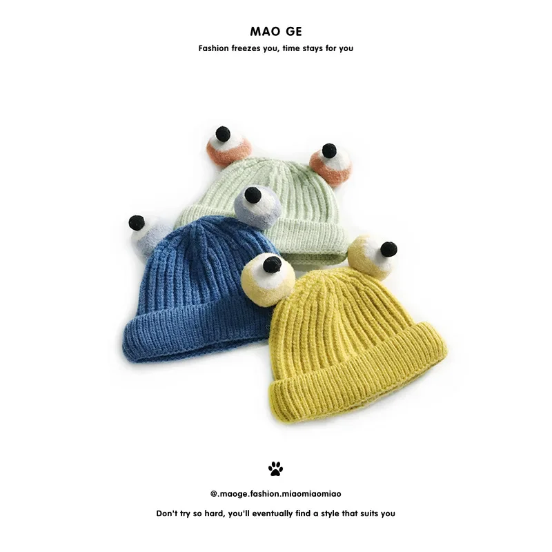 Candy Color Cute Frog Woolen Hats Kids Warm Knitted Caps Children Funny Cartoon Kawaii Bomber Hats Children Hat for Girls Boys