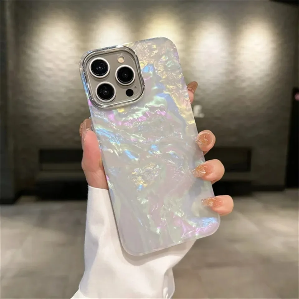 Laser Sea Shell Pattern IMD Phone Case for iPhone 11 12 13 14 15 Pro Max 7 8 Plus X XR XS Max Plating Shockproof Ultrathin Cover