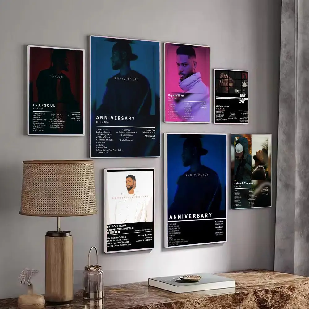Singer Music Album Bryson Tiller Poster Decorative Stickers Wall Art Mural Photo Design for Home Living Room Hallway Decoration