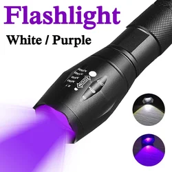 Lámpara blanca ultravioleta 2 en 1, linterna doble retráctil, luz LED con Zoom, UV, Detector de manchas de orina de mascotas, herramienta de caza al aire libre