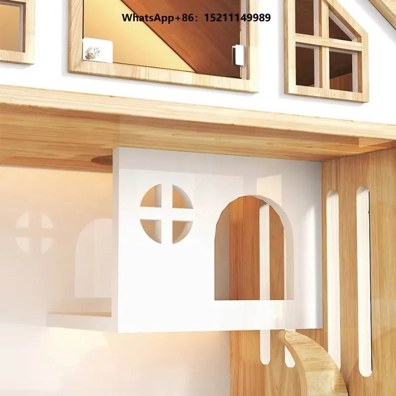 Modern Luxury Collapsible Extra Large Wooden Cat Villa with Glass Door Breathable Eco-Friendly Animal Pattern Pet House