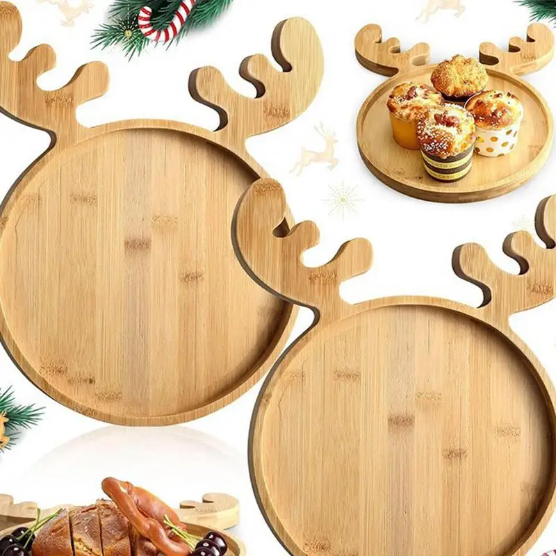 Wooden Christmas Dish Santa Tree Shape Sushi Plate Candy Snack Dessert Serving Dish Fruit/Cookies Pizza Plate Fruit Plate Tray