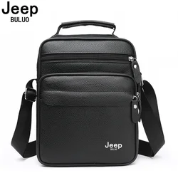 JEEP BULUO genuine leather men shoulder bags black high quality male cow leather crossbody tote handbags business fashion brand