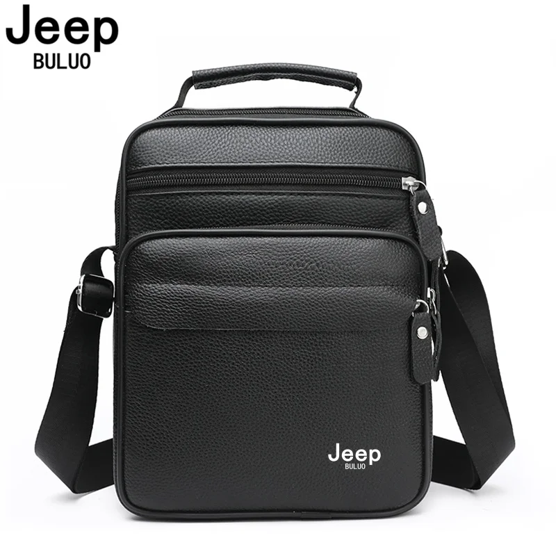 JEEP BULUO genuine leather men shoulder bags black high quality male cow leather crossbody tote handbags business fashion brand