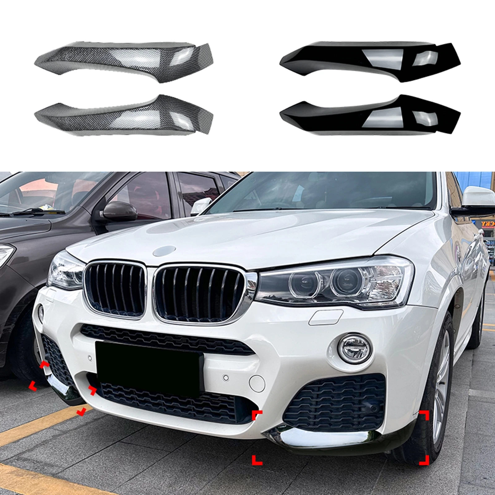 

For BMW X3 X4 F25 F26 M Sport 2014-2017 Front Bumper Side Spoiler Cover Carbon Fiber Look/Gloss Black Lower Splitter Corner Lip