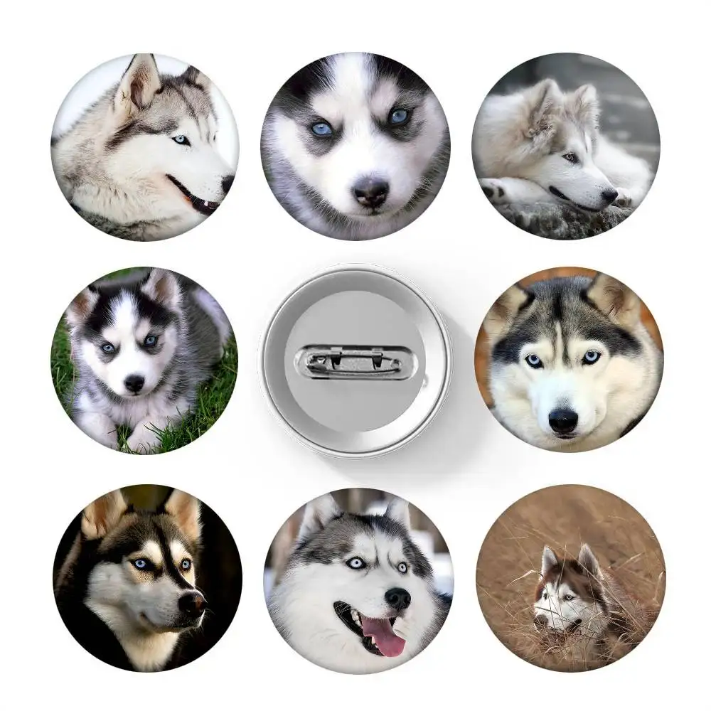 Animal Cute Siberian Husky Round Badge Lapel Pin Backpack Clothing Jewelry Accessories Gift Brooch