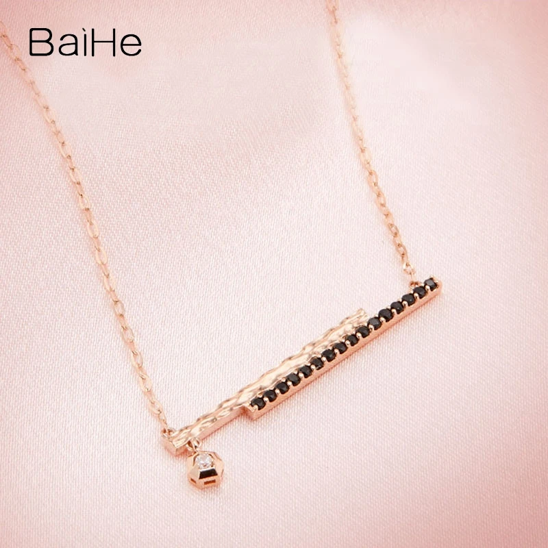 BAIHE Real Solid 14K Rose Gold H/SI Natural White Black Diamond Necklace Women Trendy Engagement Fine Jewelry 일체형목걸이 Ketting