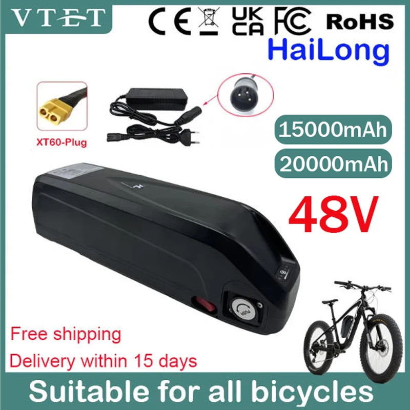 

2025 Original 48V15AH/20Ah Hailong with BMS Suitable for 350W500W750W1000W Electric Mountain Bike XT60 Remote Assisted Riding