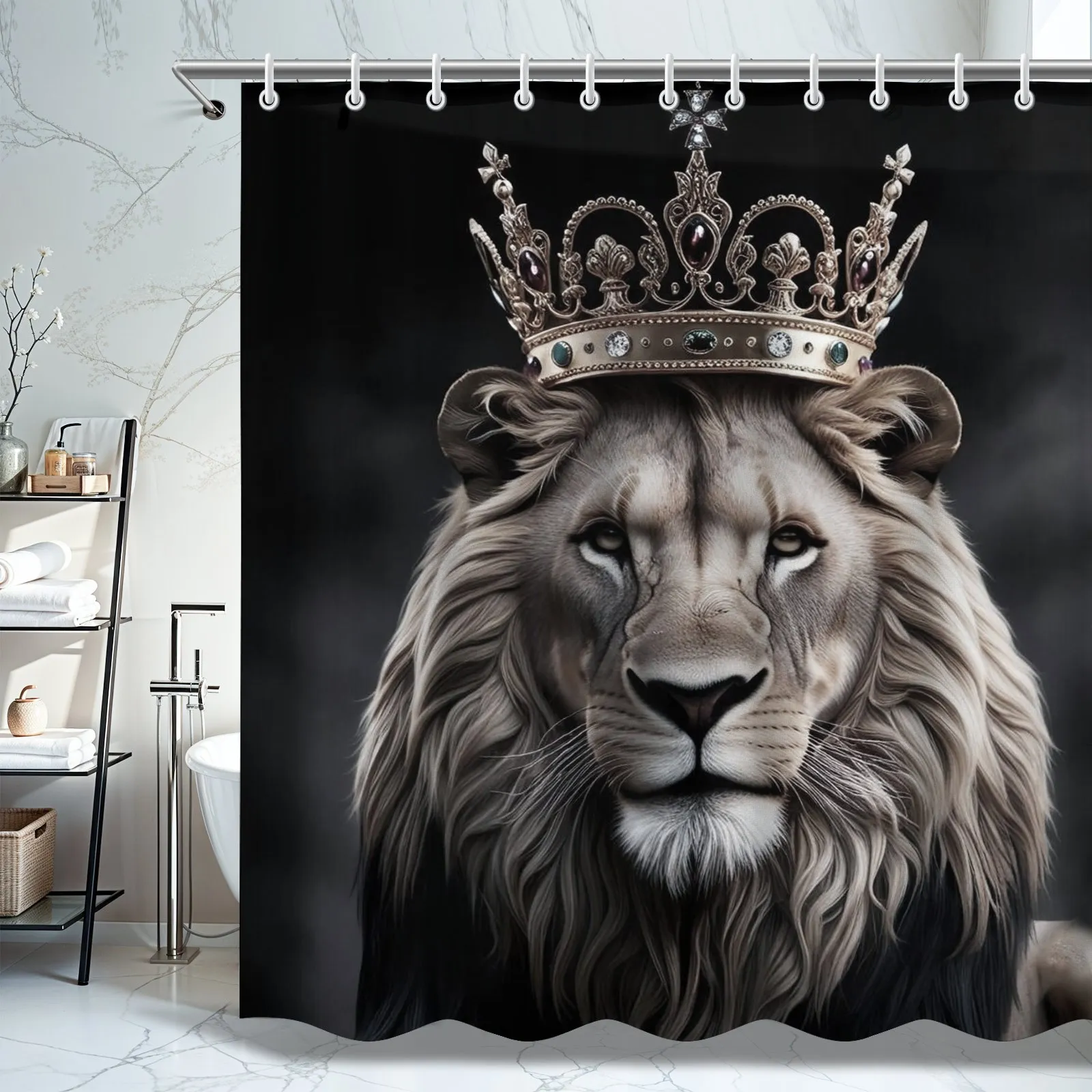 

Lion King Shower Curtain Set - Male & Female Lions, Creative Design, Modern Bathroom Decor, Perfect Gift for Animal Lovers
