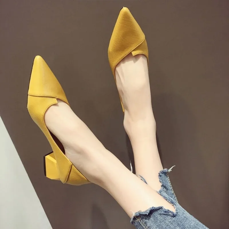 2025 Summer New Pointed Mid Heel Women's Single Shoes Women's Fashion High Heel Shallow Mouth Women's Shoes