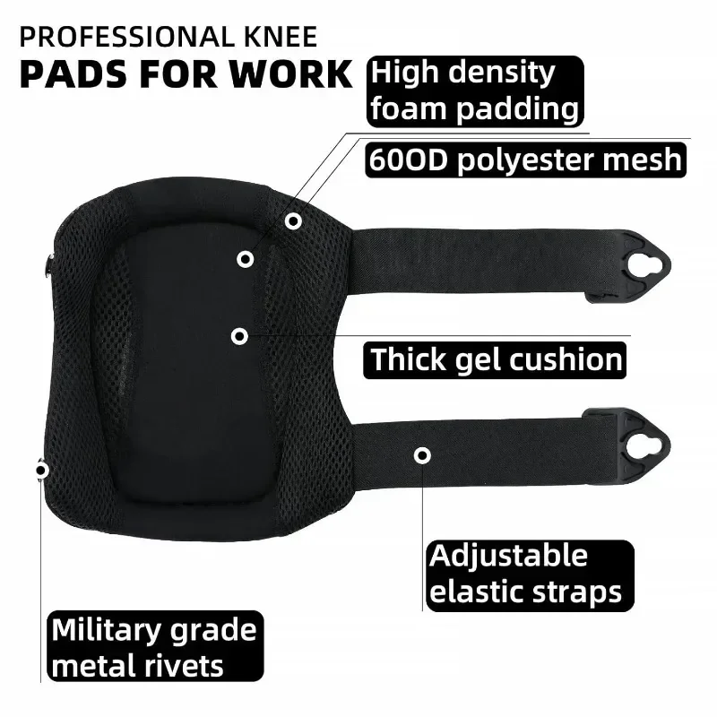 1pair Professional Knee Pads for Work with Secure Double Straps & Regulable Clips Would Industrial Heavy Duty Tactical Gardening