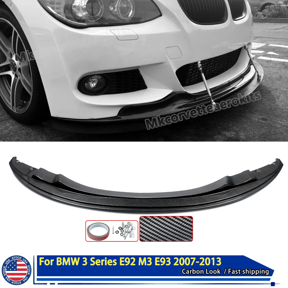 Front Bumper Lip Splitter Carbon Fiber Look Front Valance Chin Spolier For BMW E92 E93 M3 2007 2008 2009 2010 2011 2012 2013