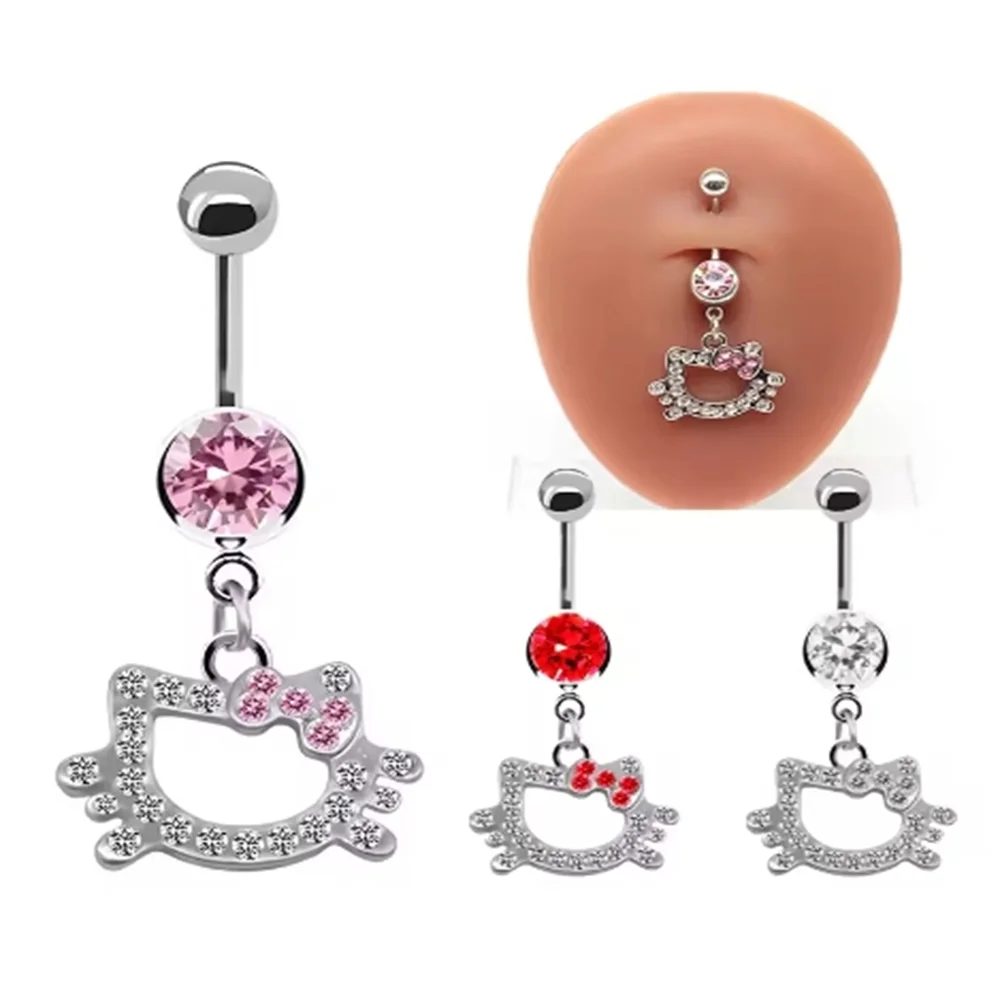 【セール中】レディース向け新作サマー1個入りへそピアス、トレンドのピンクの蝶と可愛い猫のデザインがセクシーでファッショナブルなへそピアスジュエリー