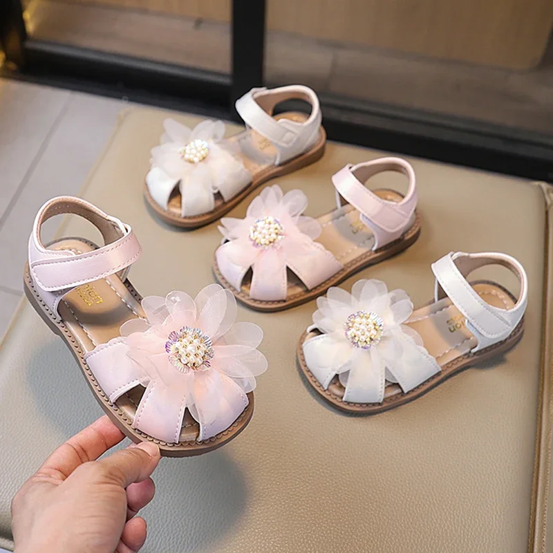 

Children's Sandals 2025 Summer New Closed-toe Girl's Flower Princess Shoes Soft Bottom Anti Slip Baby Kid's Casual Beach Shoes