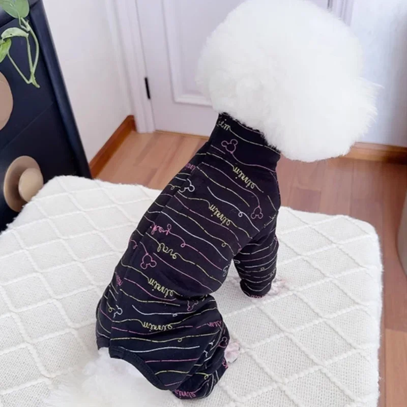 Spring Autumn New Pet Dog Clothes Pure Cotton Thin Wrap Belly Jumpsuits For Small Medium Dog Retro Print Rompers Puppy Overalls
