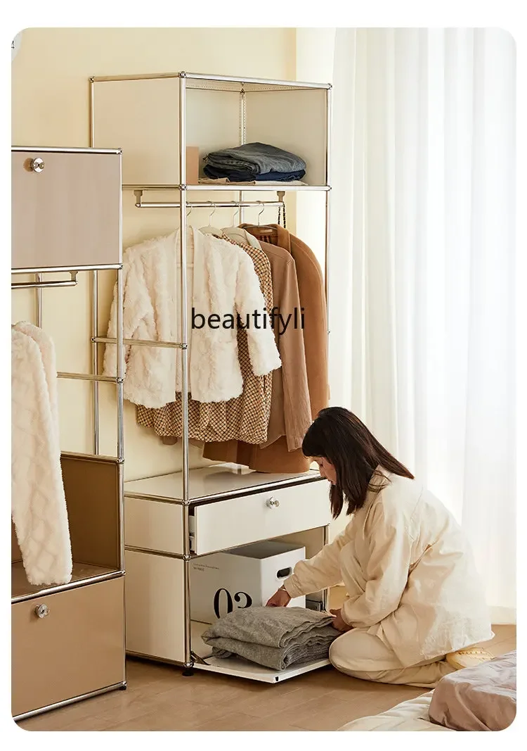 

2003Furniture Module Combination Wardrobe Simple Household Bedroom Multi-Functional Floor Wardrobe Metal Mobile Hanger