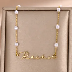 Custom Pearl Name Necklace Women Girl Trendy Jewelry Stainless Steel Personalized Slim Nameplate Necklace Gifts For Her